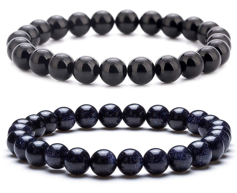 Hamoery Men Women 8mm Natural Stone Lava Rock Diffuser Bracelet Elastic Yoga Agate Beads Bracelet Bangle - Image 1
